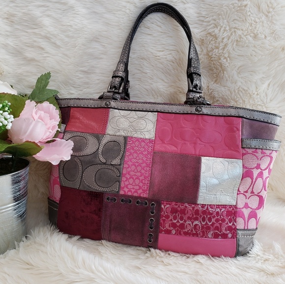 Coach Handbags - Coach pink patchwork leather suede holiday tote